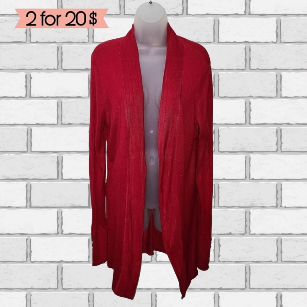 WHBM | Red Open Front Split Sleeve Cardigan - M